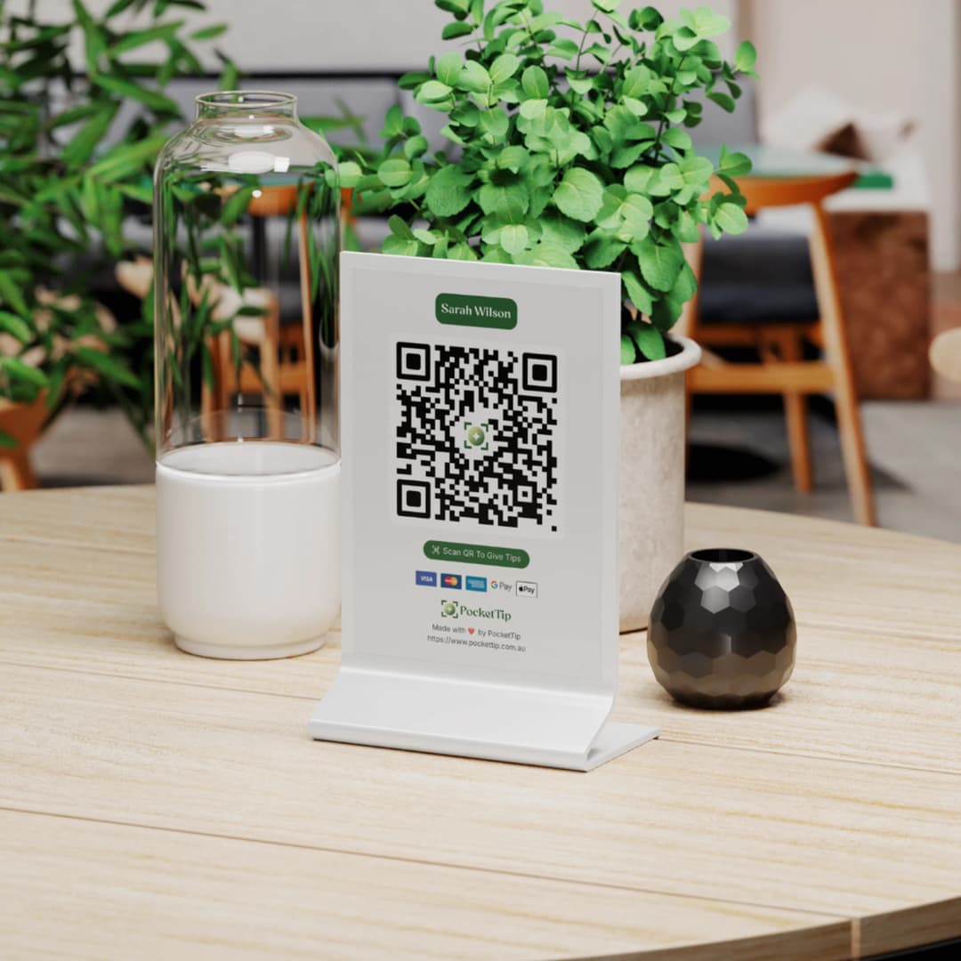 PocketTip QR Code on Cafe Table